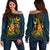 Kosrae Women's Off Shoulder Sweater - Polynesian Hook And Hibiscus (Raggae) - Polynesian Pride