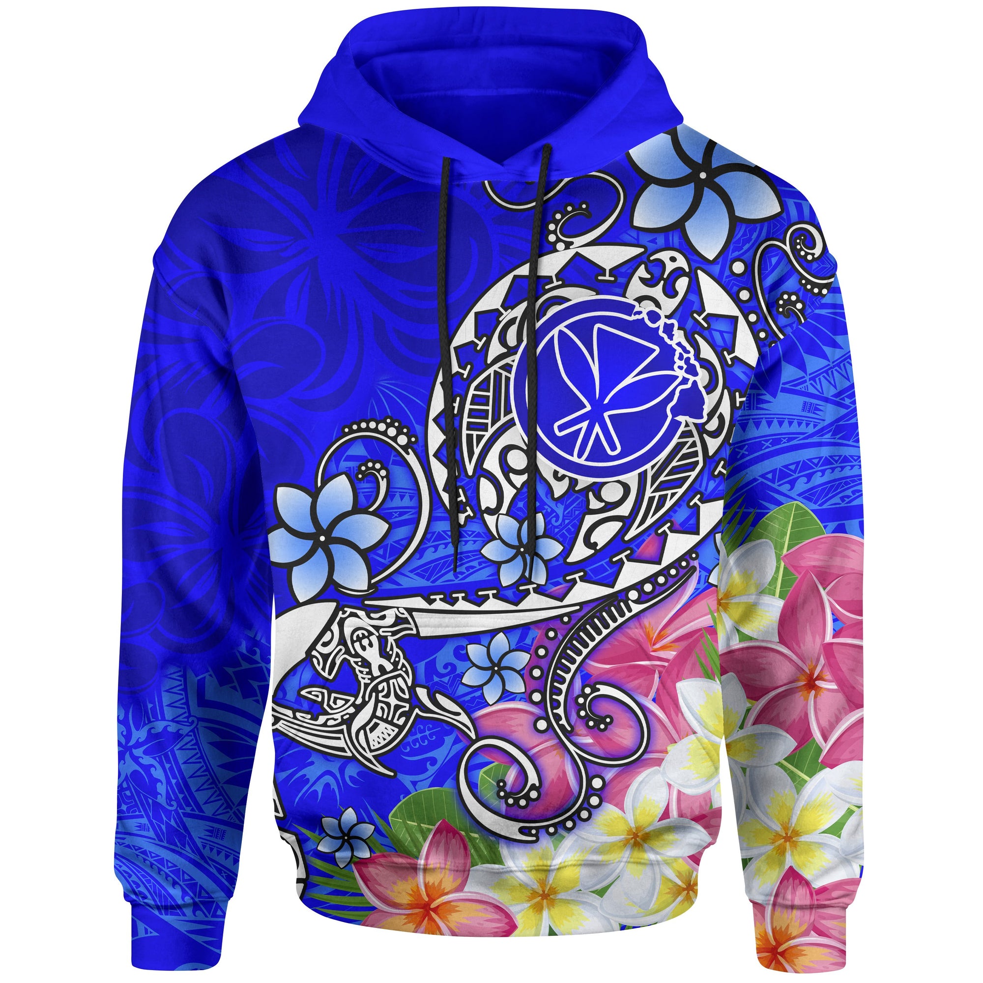 Hawaii Hoodie Turtle Plumeria Polynesian Tattoo Blue Color Unisex Blue - Polynesian Pride