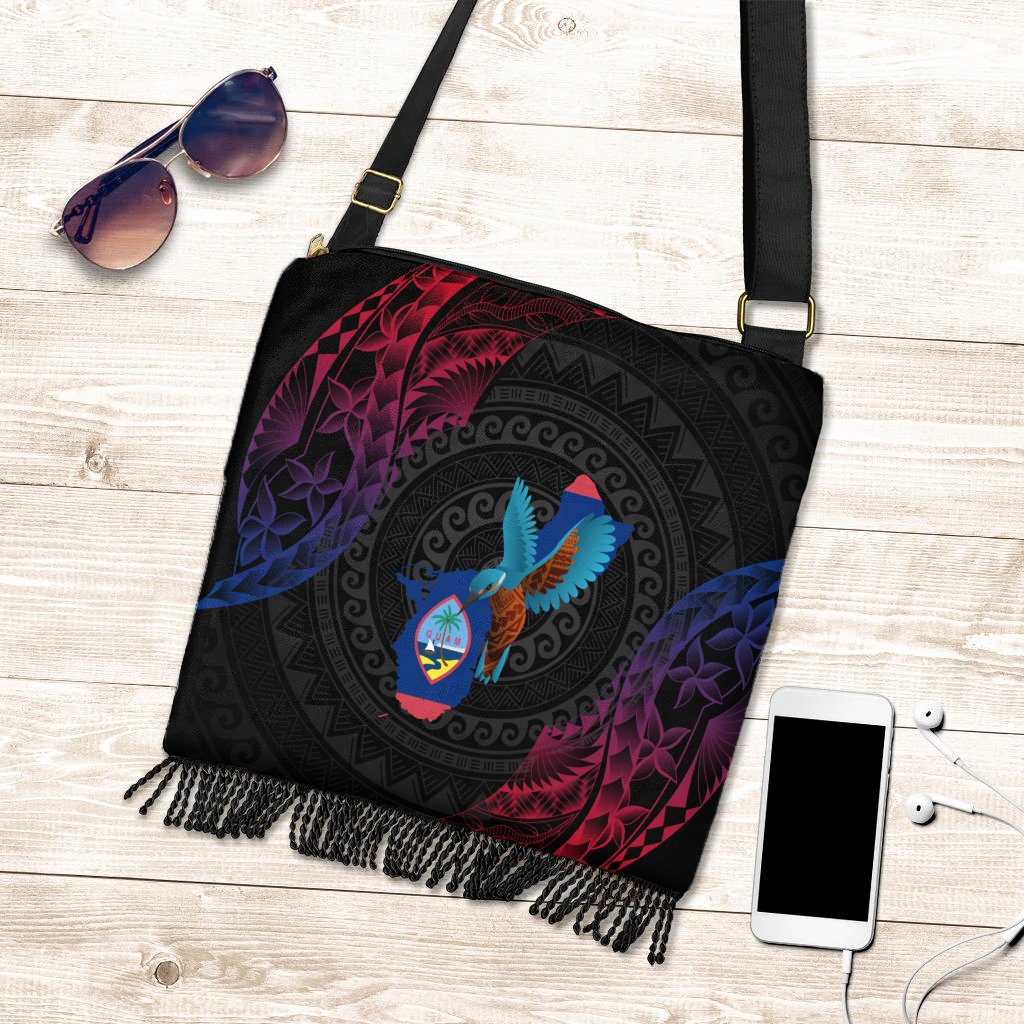 Guam Boho Handbag - KingFisher Bird With Map One Style One Size Black - Polynesian Pride