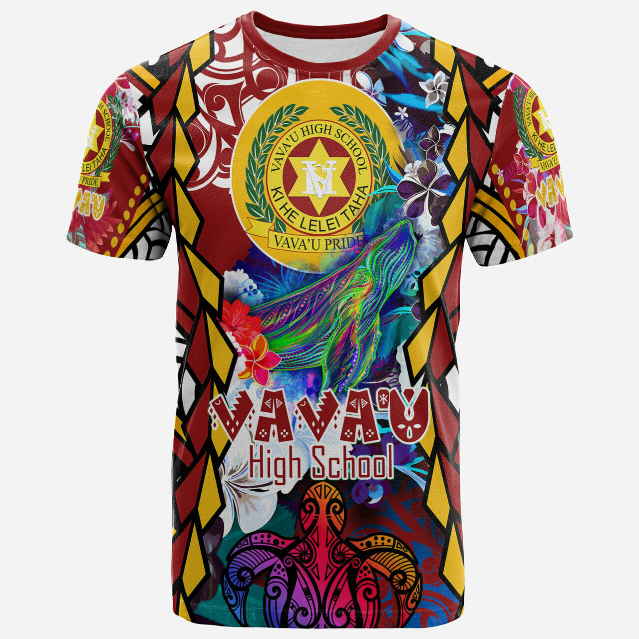 Tonga Custom T Shirt Vavau High School With Sea Turtle and Humpback Whale Polynesian Culture Pride LT10 Red - Polynesian Pride