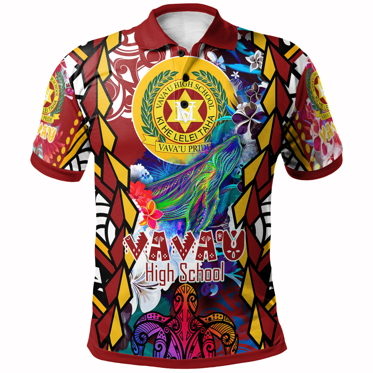 Tonga Custom Polo Shirt Vavau High School With Sea Turtle and Humpback Whale Polynesian Culture Pride LT10 Red - Polynesian Pride