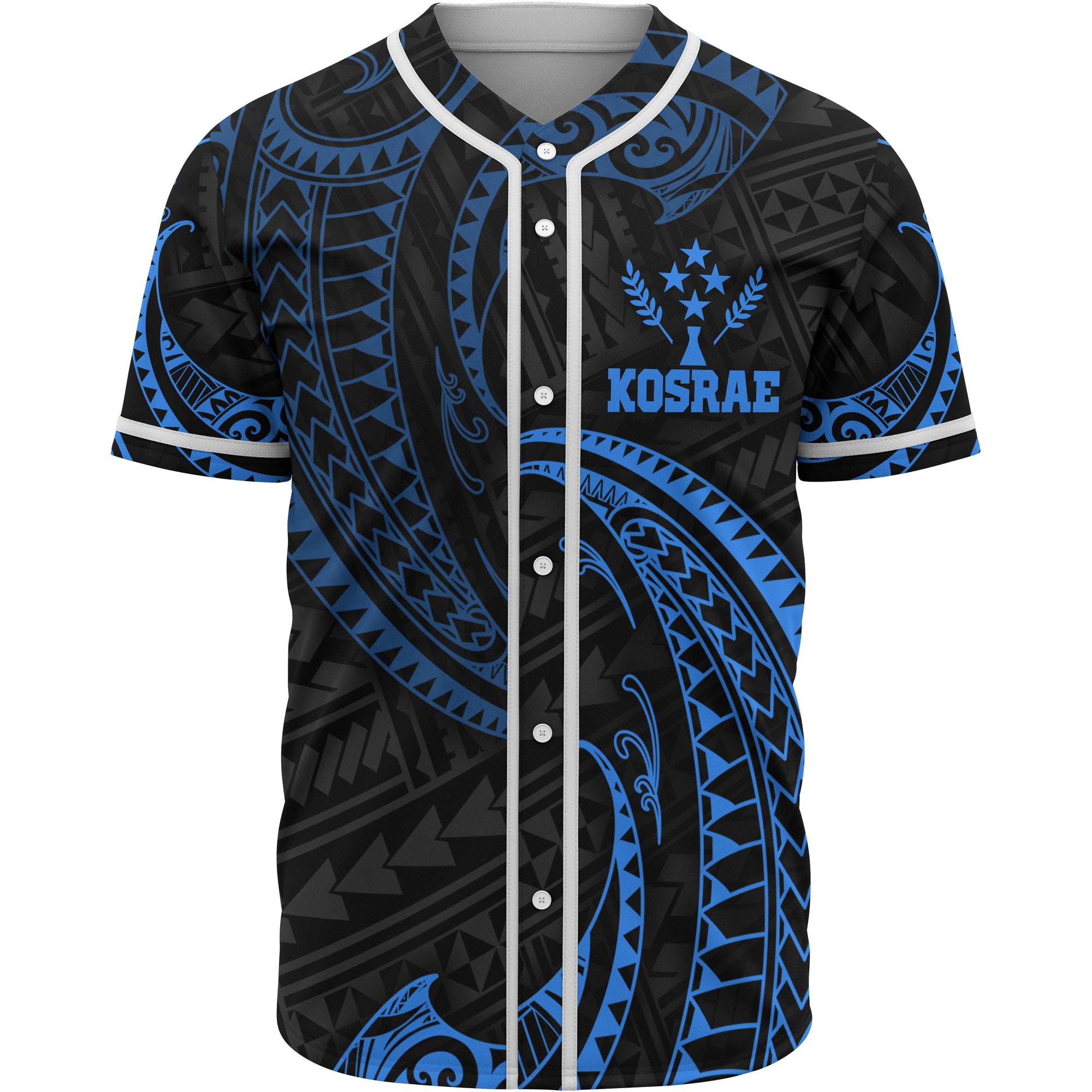 Kosrae Polynesian Baseball Shirt - Blue Tribal Wave Unisex Blue - Polynesian Pride