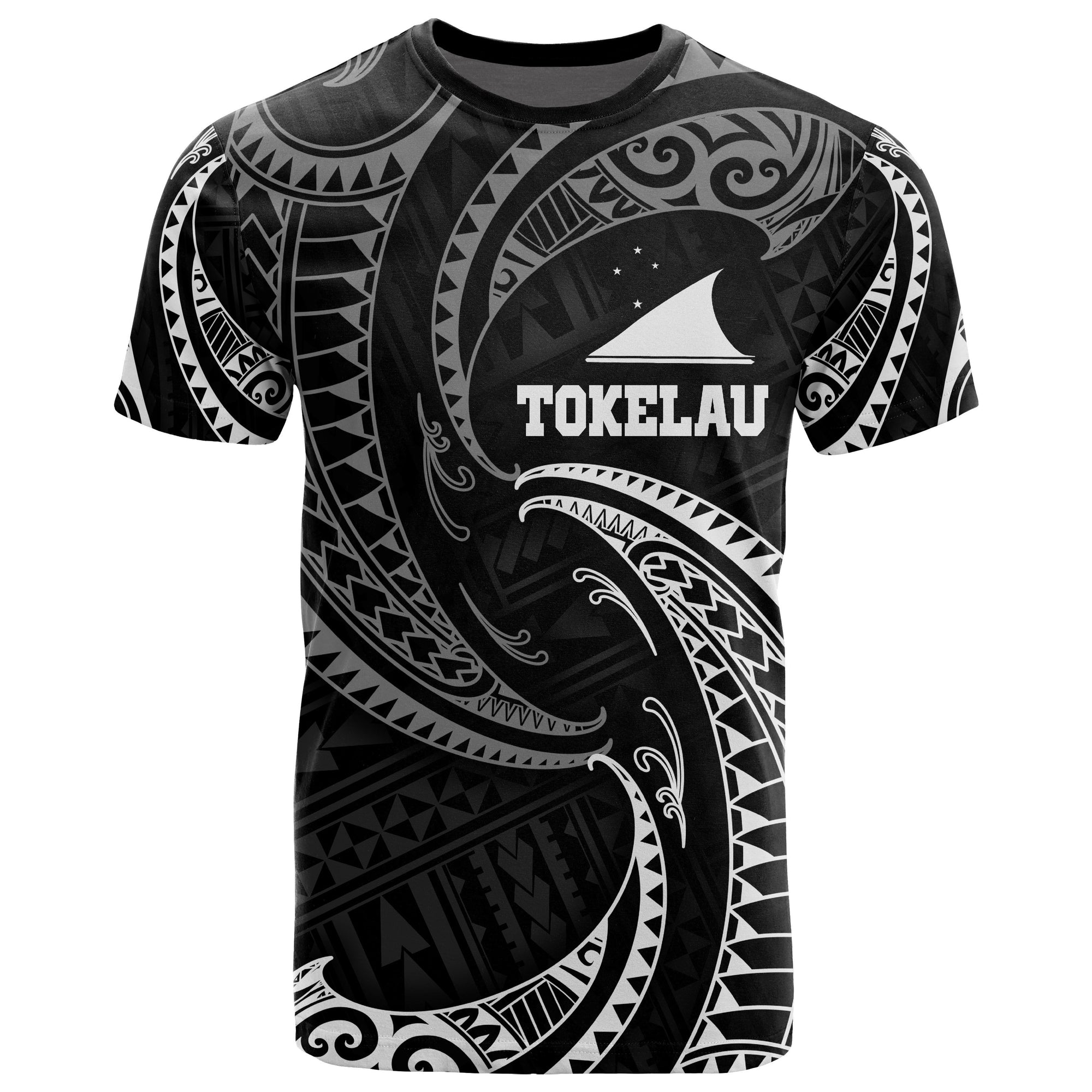 Tokelau Polynesian All Over T Shirt White Tribal Wave Unisex White - Polynesian Pride