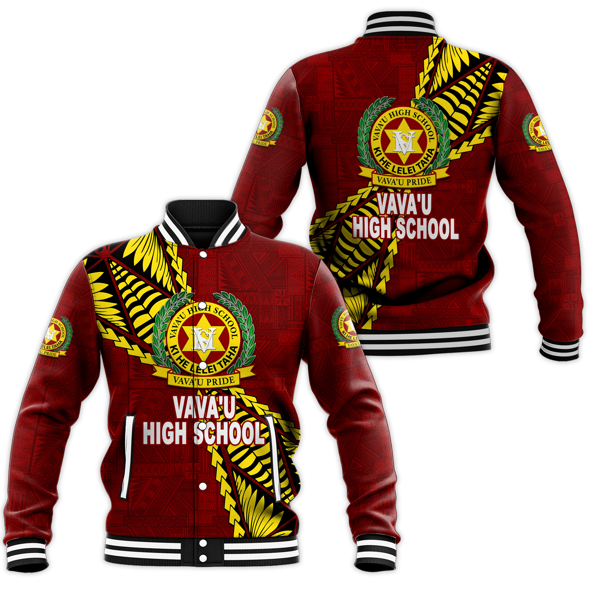 Tonga Vava'u High School Tongan Patterns Baseball Jacket - LT12 Unisex Red - Polynesian Pride