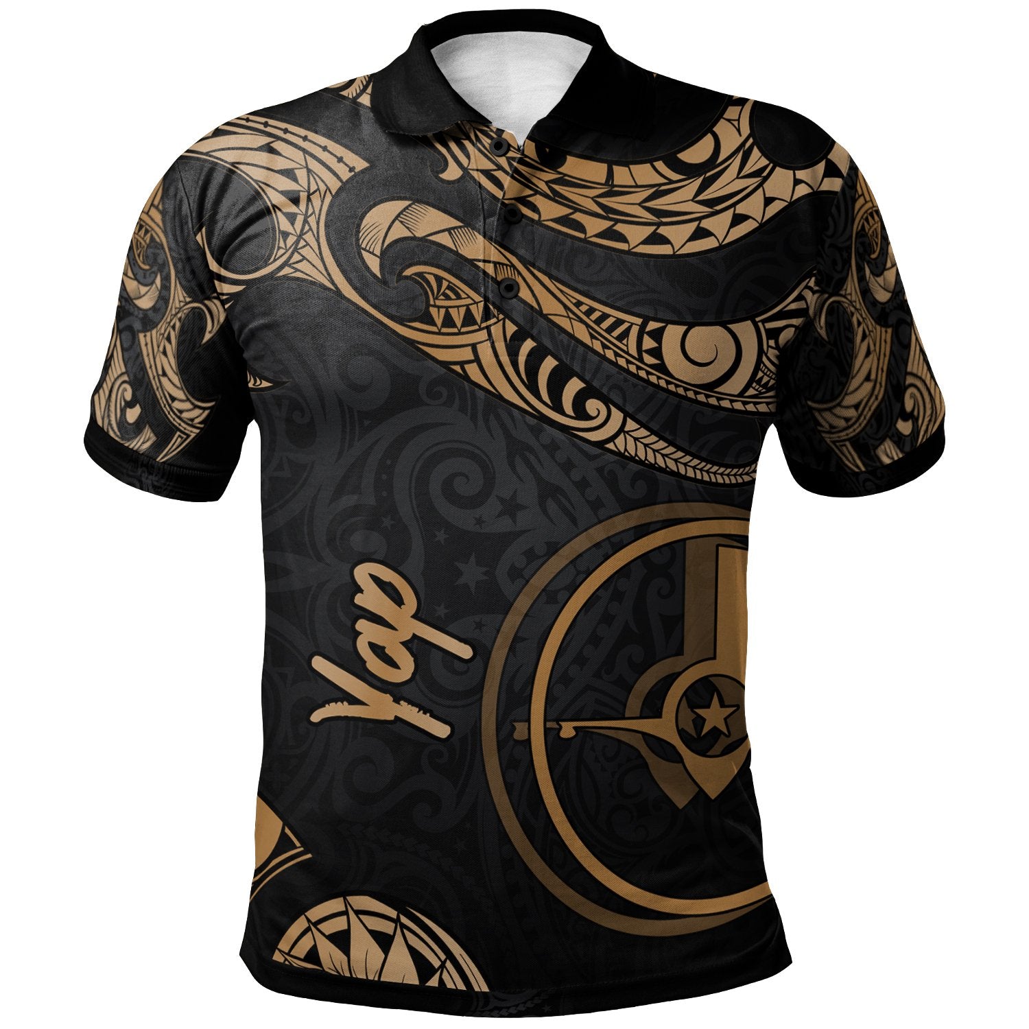 Yap Polo Shirt Polynesian Tattoo Gold Version Unisex Gold - Polynesian Pride