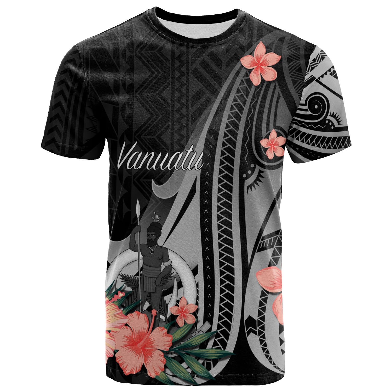 Vanuatu T Shirt Polynesian Hibiscus Pattern Style Unisex Black - Polynesian Pride