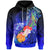 Cook Islands Hoodie Humpback Whale with Tropical Flowers (Blue) Unisex Blue - Polynesian Pride