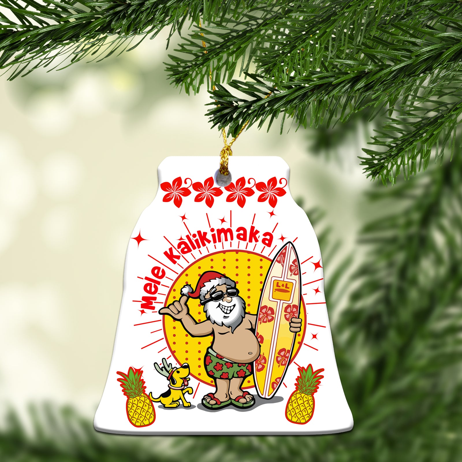 Hawaii Santa Claus Surfer White Christmas Ornament - LT12 Christmas Tree - Polynesian Pride