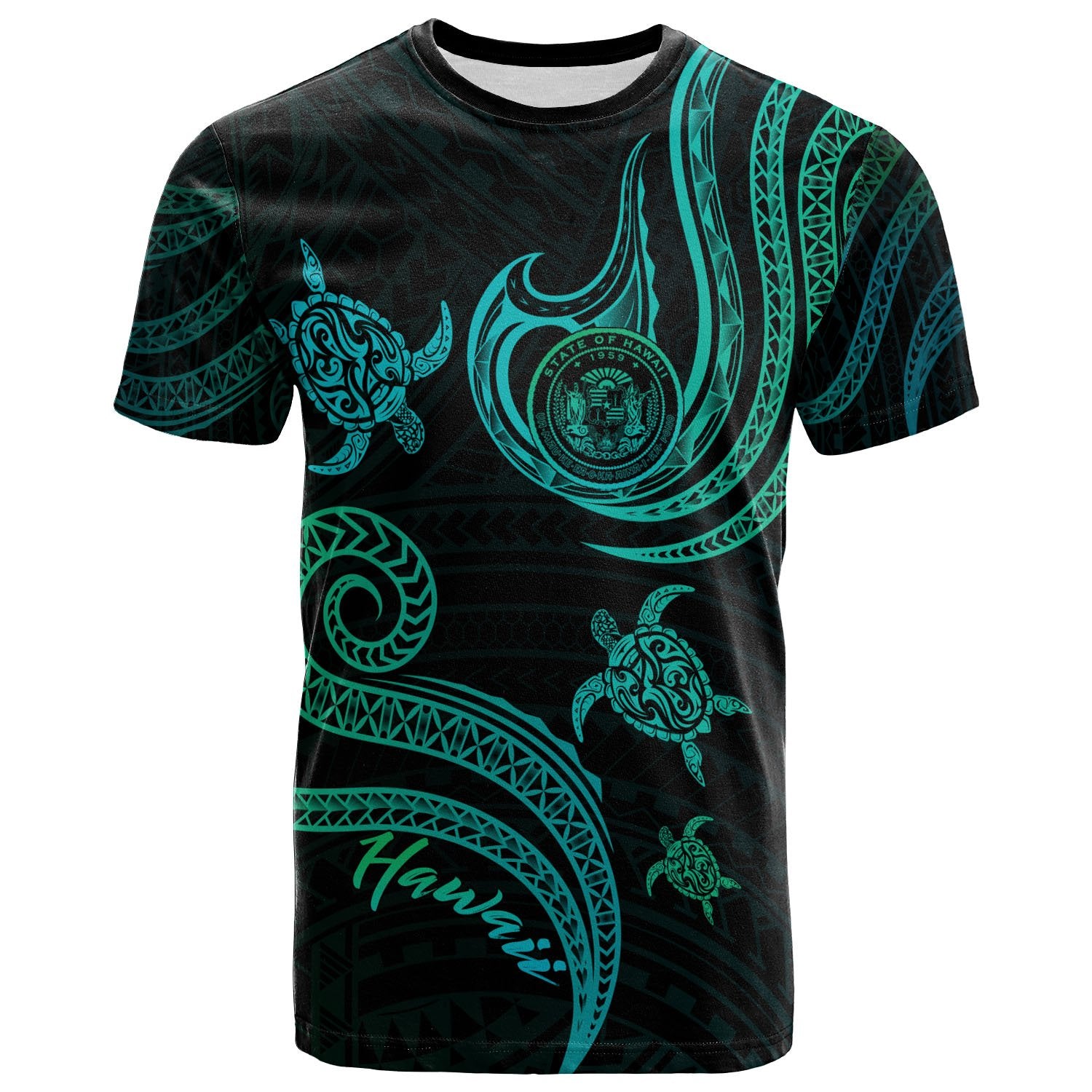 Hawaii T Shirt Polynesian Turtle With Pattern Unisex Art - Polynesian Pride