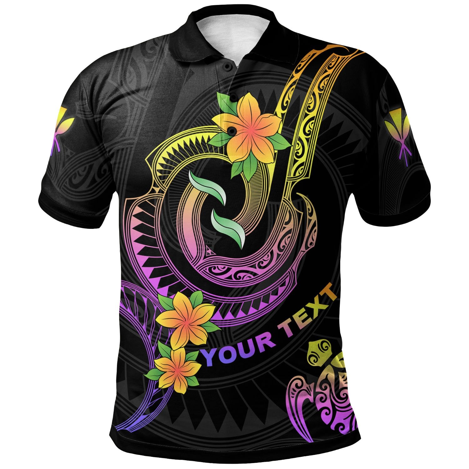 Hawaii Custom Polo Shirt Plumeria Flowers with Spiral Patterns Unisex Black - Polynesian Pride