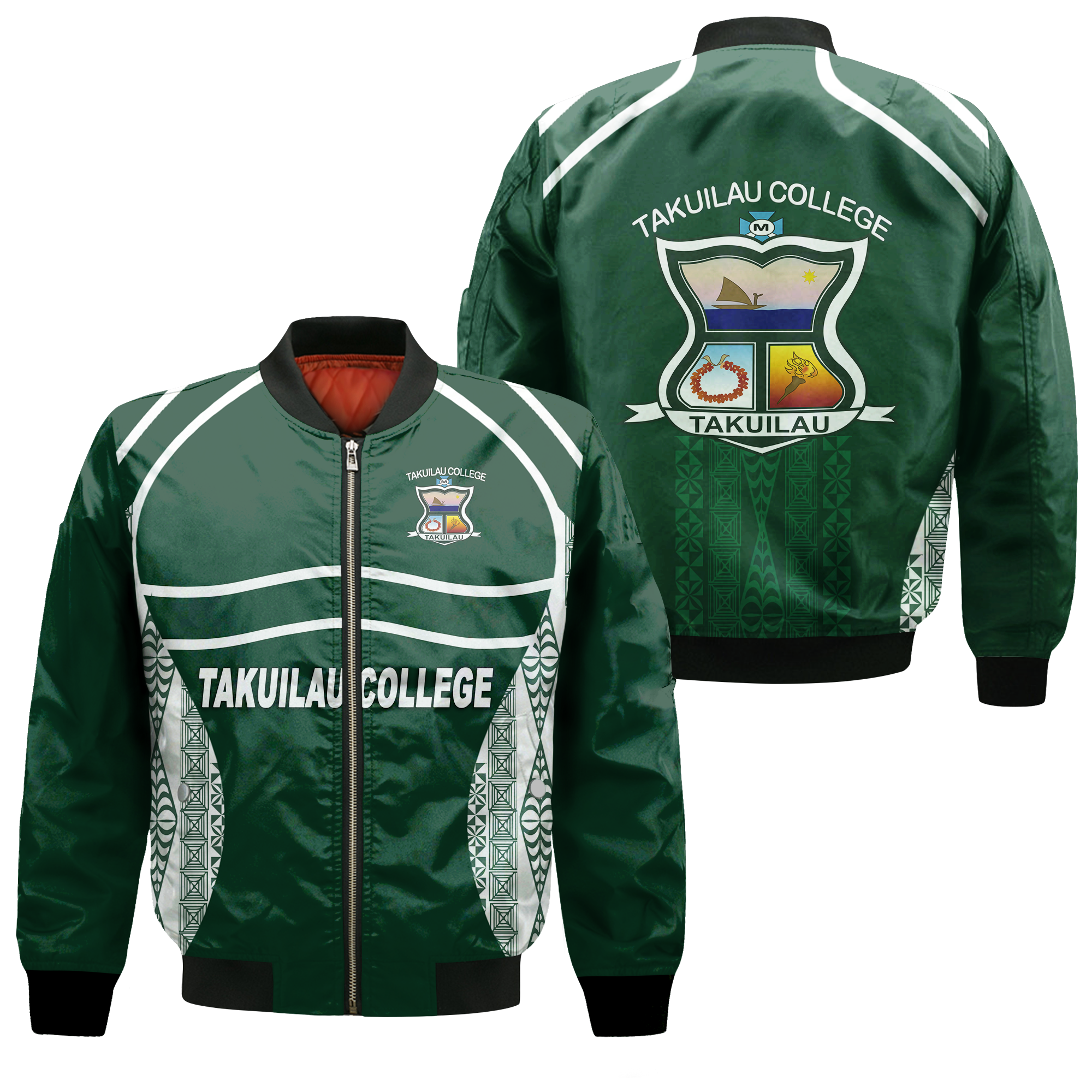 Takuilau College Tongan Patterns Bomber Jacket - LT12 Bomber Jacket Green - Polynesian Pride