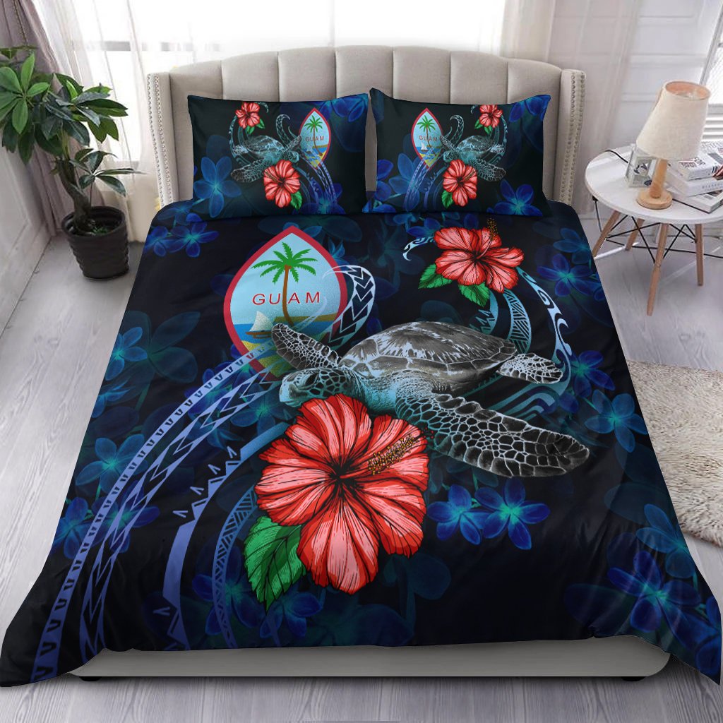 Guam Polynesian Bedding Set - Blue Turtle Hibiscus Blue - Polynesian Pride