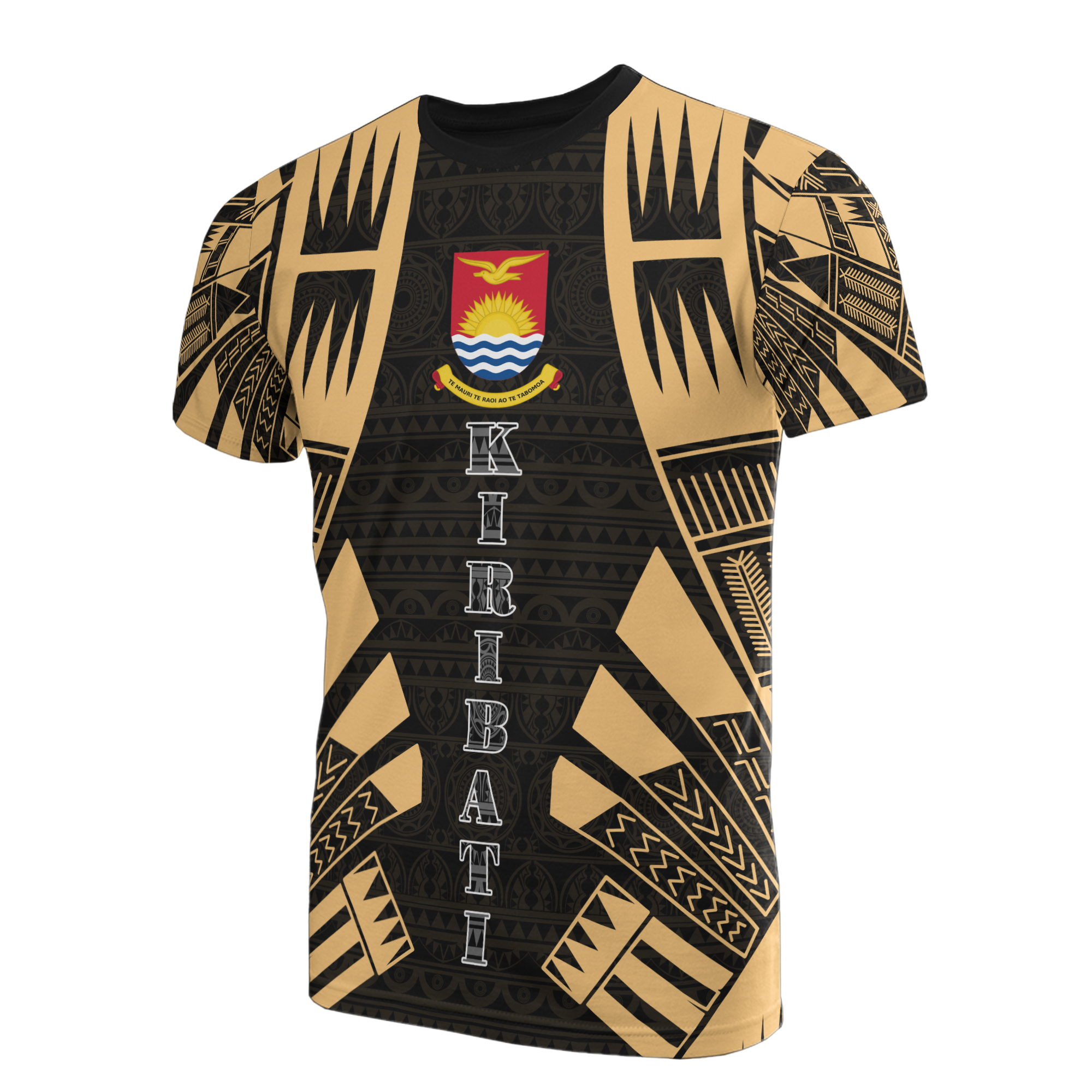 Kiribati T Shirt Kiribati Coat Of Arms Polynesian Tattoo Gold Style Unisex Black-Gold - Polynesian Pride