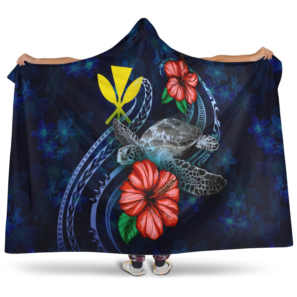 Hawaii Polynesian Hooded Blanket - Blue Turtle Hibiscus Hooded Blanket Blue - Polynesian Pride