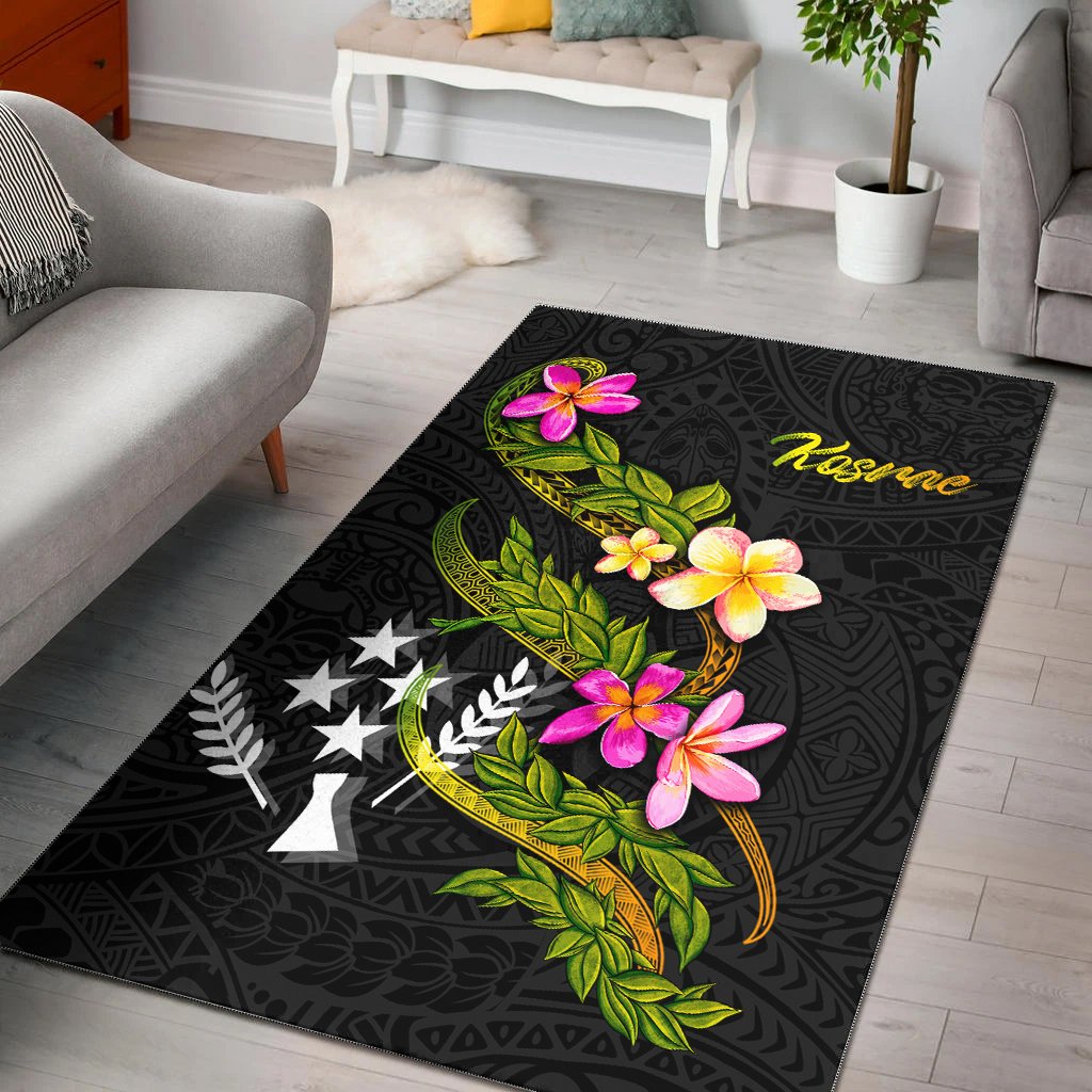 Kosrae Polynesian Area Rug - Plumeria Tribal Black - Polynesian Pride