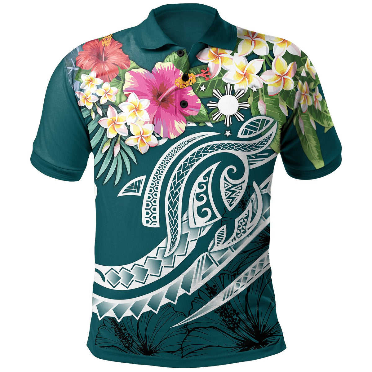 The Philippines Polo Shirt Summer Plumeria (Turquoise) - Polynesian Pride