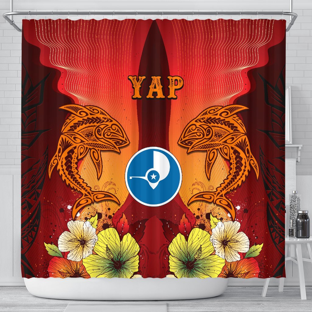 Yap Shower Curtains - Tribal Tuna Fish 177 x 172 (cm) Orange - Polynesian Pride