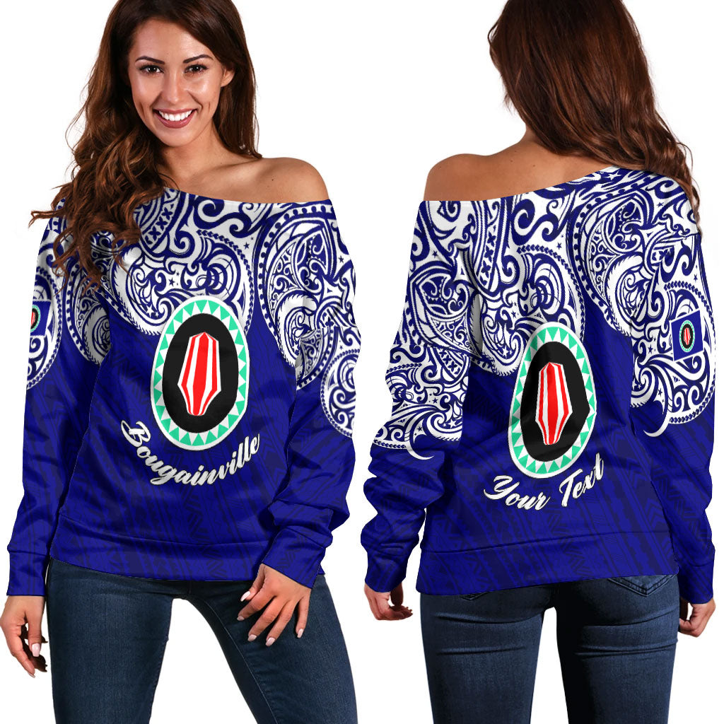 (Custom Personalised) Papua New Guinea Bougainville Pride Women Off Shoulder Sweater - LT12 Blue - Polynesian Pride