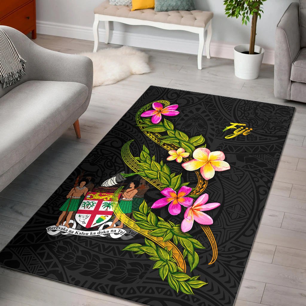 Fiji Polynesian Area Rug - Plumeria Tribal Black - Polynesian Pride