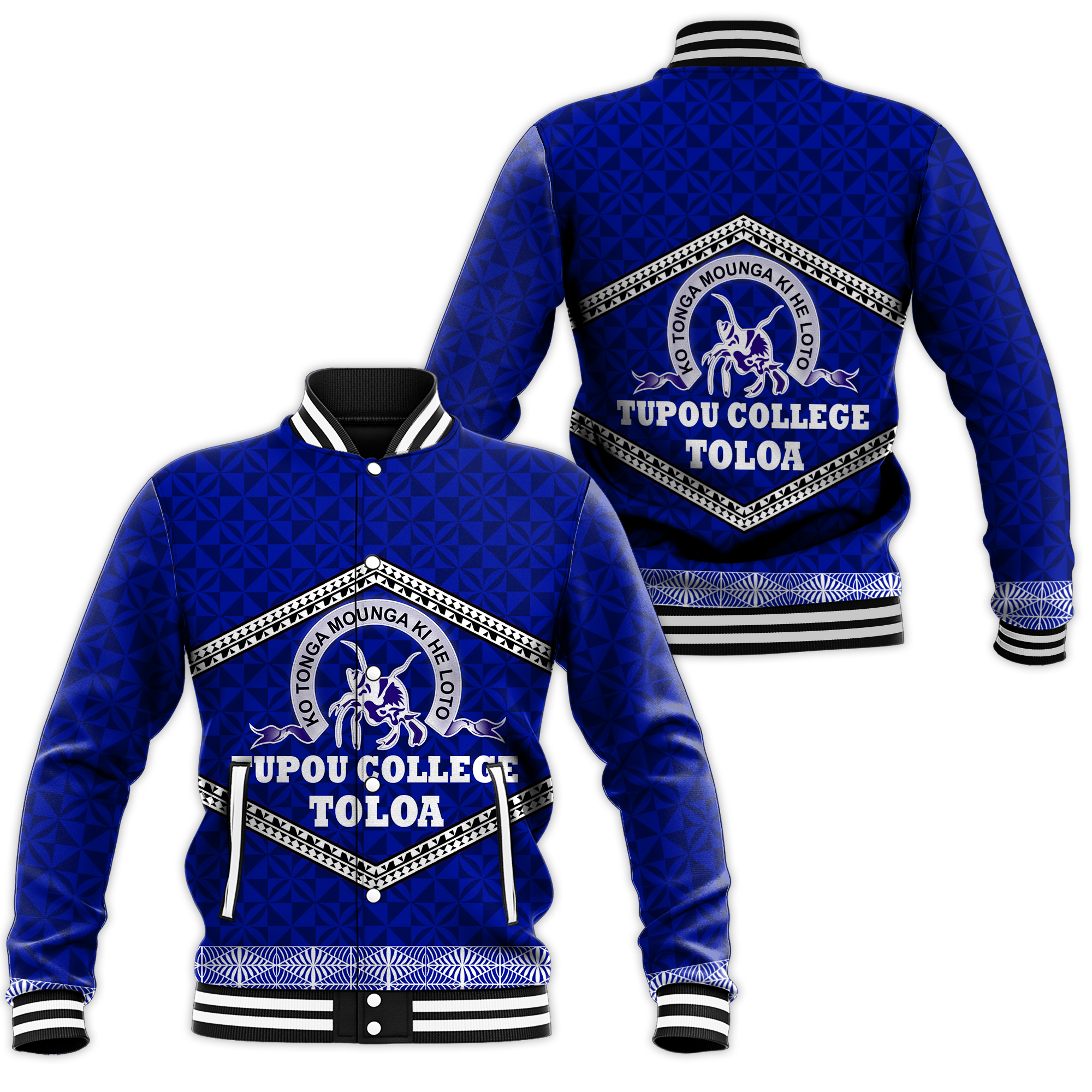 Tonga Tupou College Toloa Baseball Jacket - Ngatu Pattern - LT12 Unisex Red - Polynesian Pride