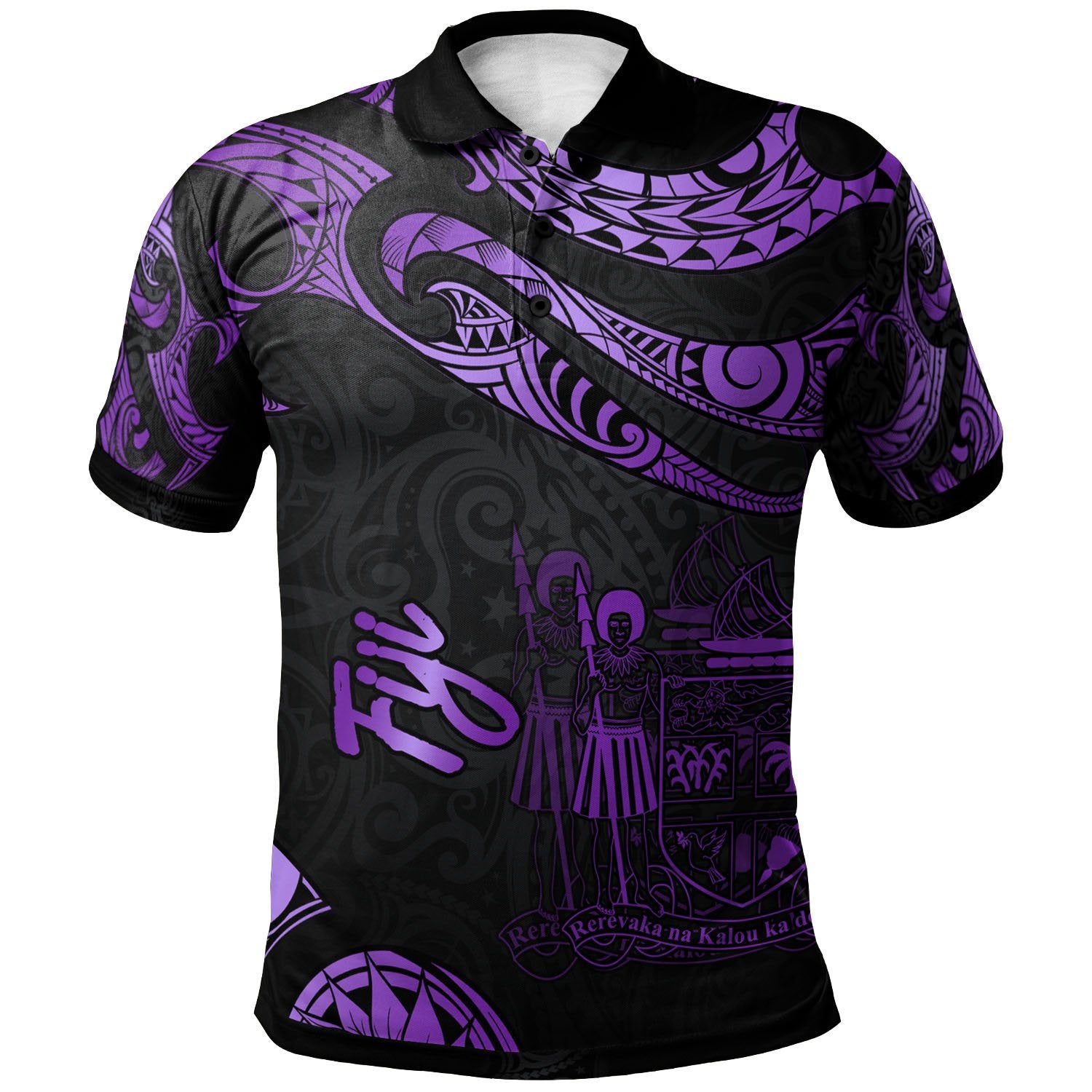 Fiji Polo Shirt Polynesian Tattoo Purple Version Unisex Purple - Polynesian Pride