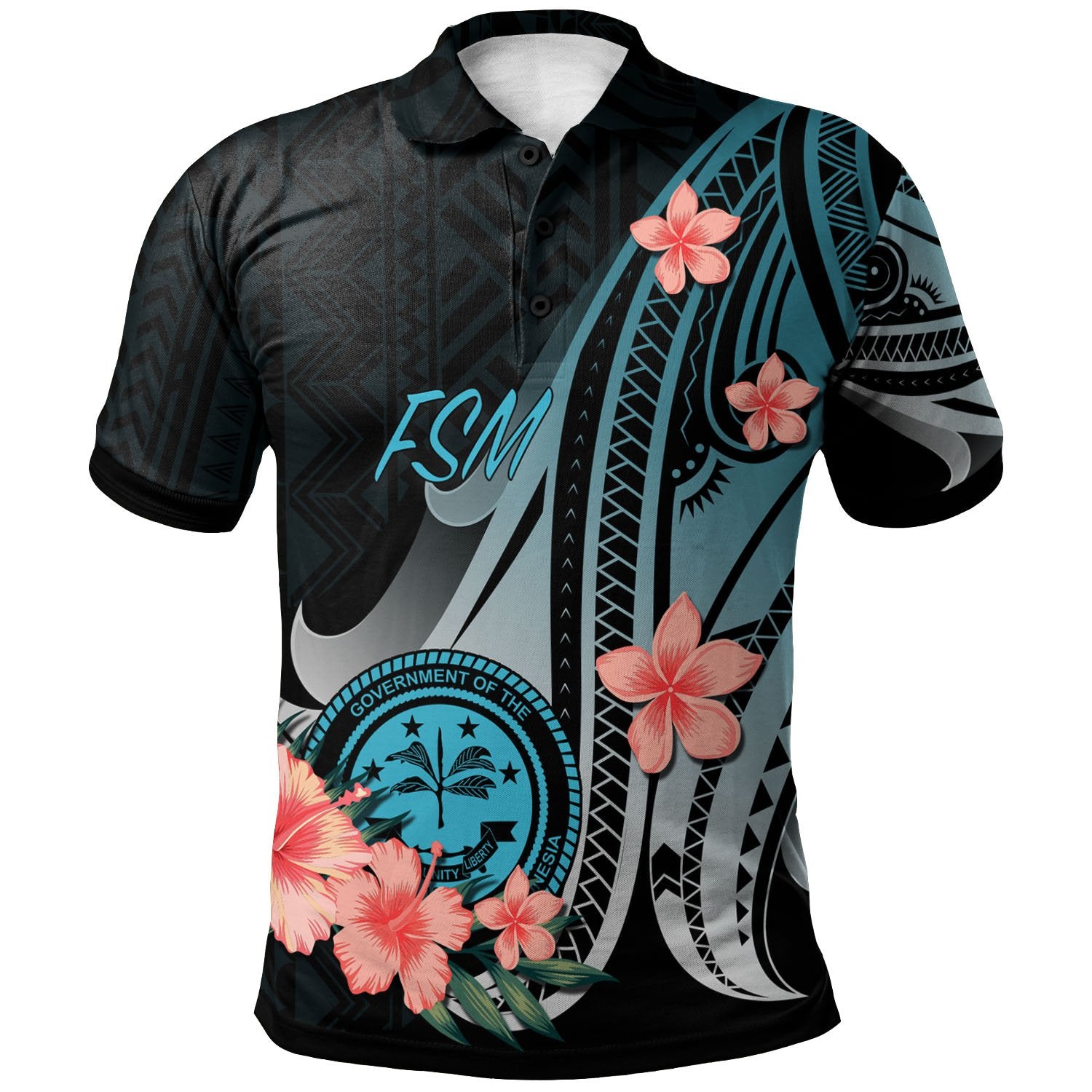 Federated States of Micronesia Polo Shirt Turquoise Polynesian Hibiscus Pattern Style Unisex Turquoise - Polynesian Pride