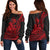 Hawaii Turtle With Hibiscus Tribal Red Women Off Shoulder Sweater - LT12 Red - Polynesian Pride