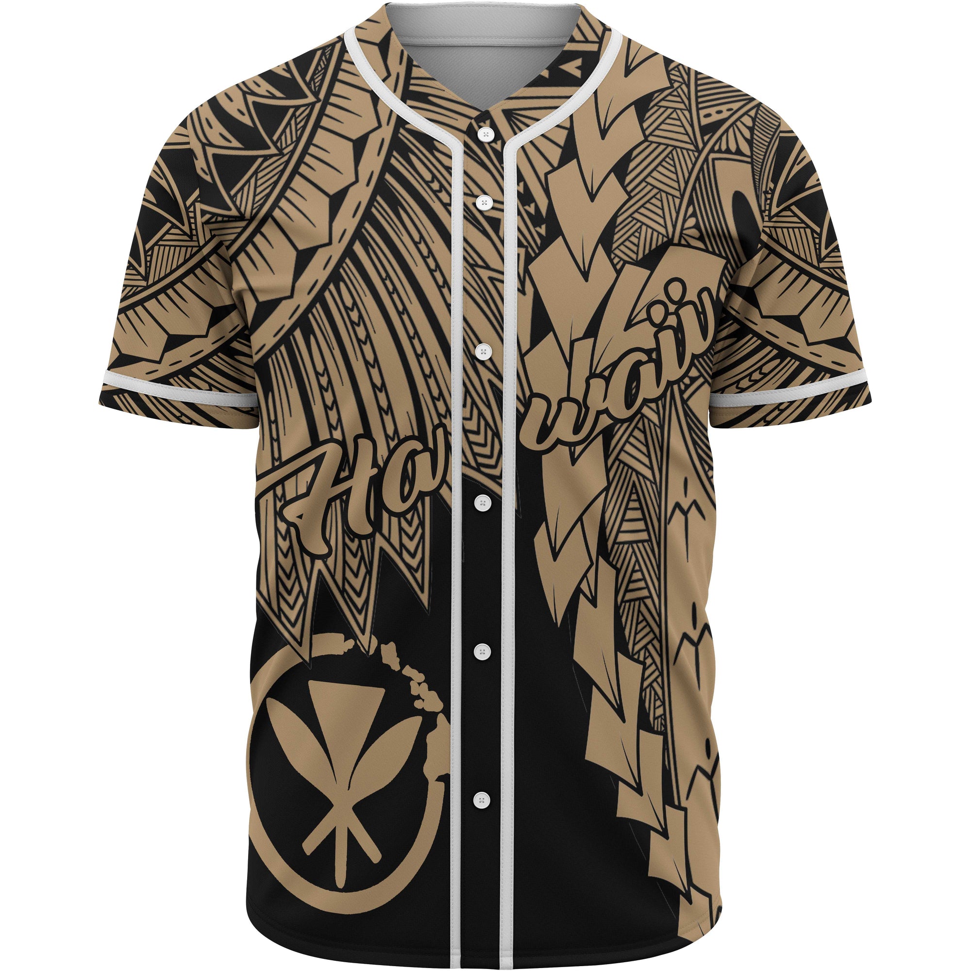 Hawaii Kanaka Maoli Polynesian Baseball Shirt - Tribal Wave Tattoo Gold Unisex Gold - Polynesian Pride