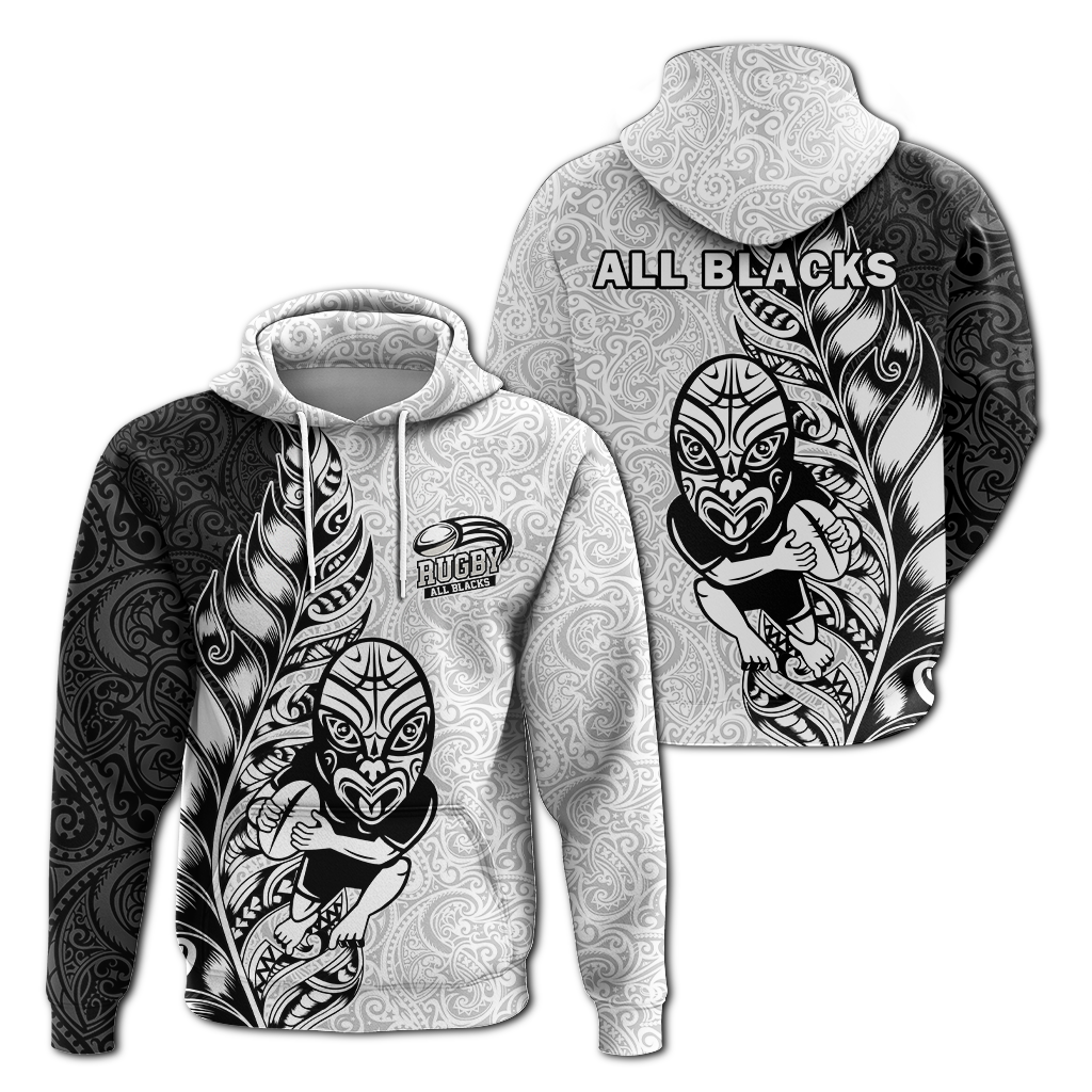 New Zealand Maori All Black Rugby Hoodie LT2 Pullover Hoodie WHITE - Polynesian Pride
