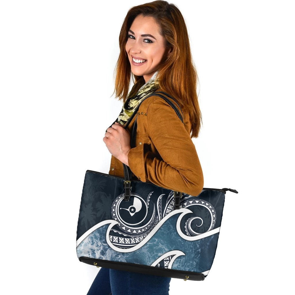 Yap Islands Polynesian Leather Tote Bags- Ocean Style Blue - Polynesian Pride