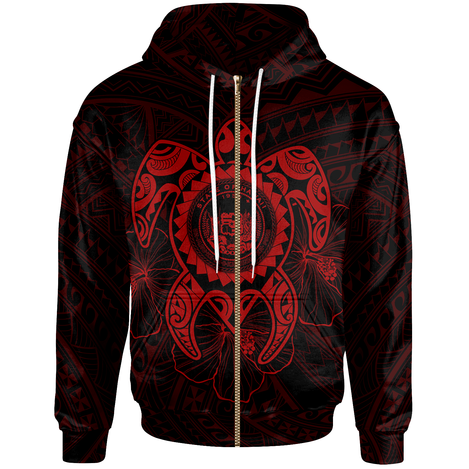 Hawaii Polynesian Zip up Hoodie Vintage Polynesian Turtle (Red) Unisex Red - Polynesian Pride