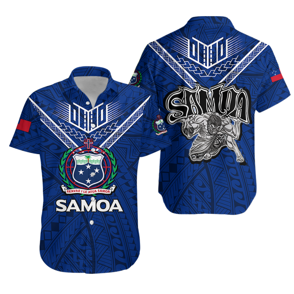 Samoa Hawaiian Shirt - Samoan Warrior Pride - LT12 Unisex Blue - Polynesian Pride