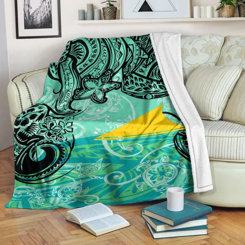 Tokelau Premium Blanket - Vintage Floral Pattern Green Color White - Polynesian Pride