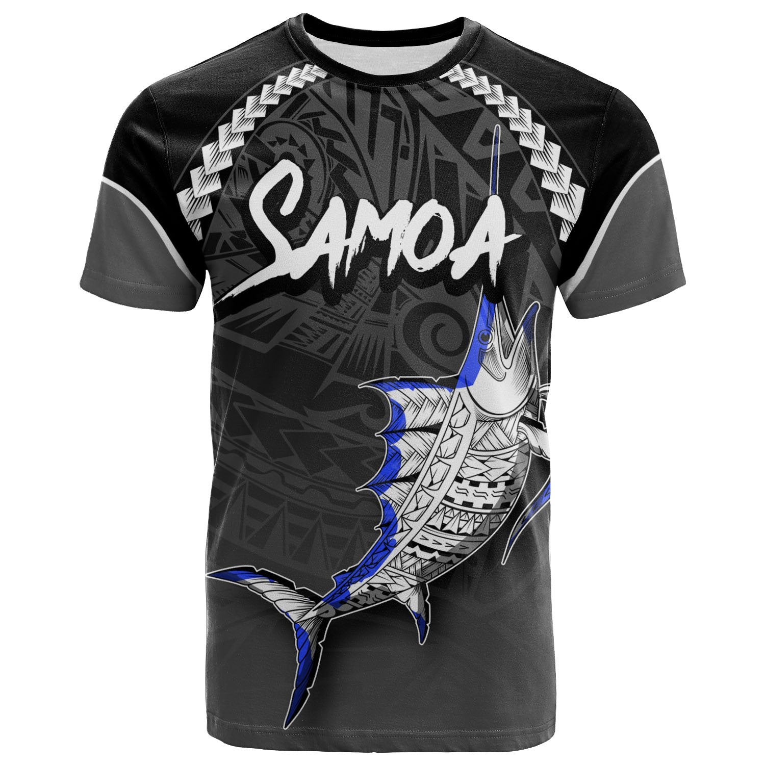 Samoa Polynesian T Shirt Swordfish Retro Styled Unisex Black - Polynesian Pride