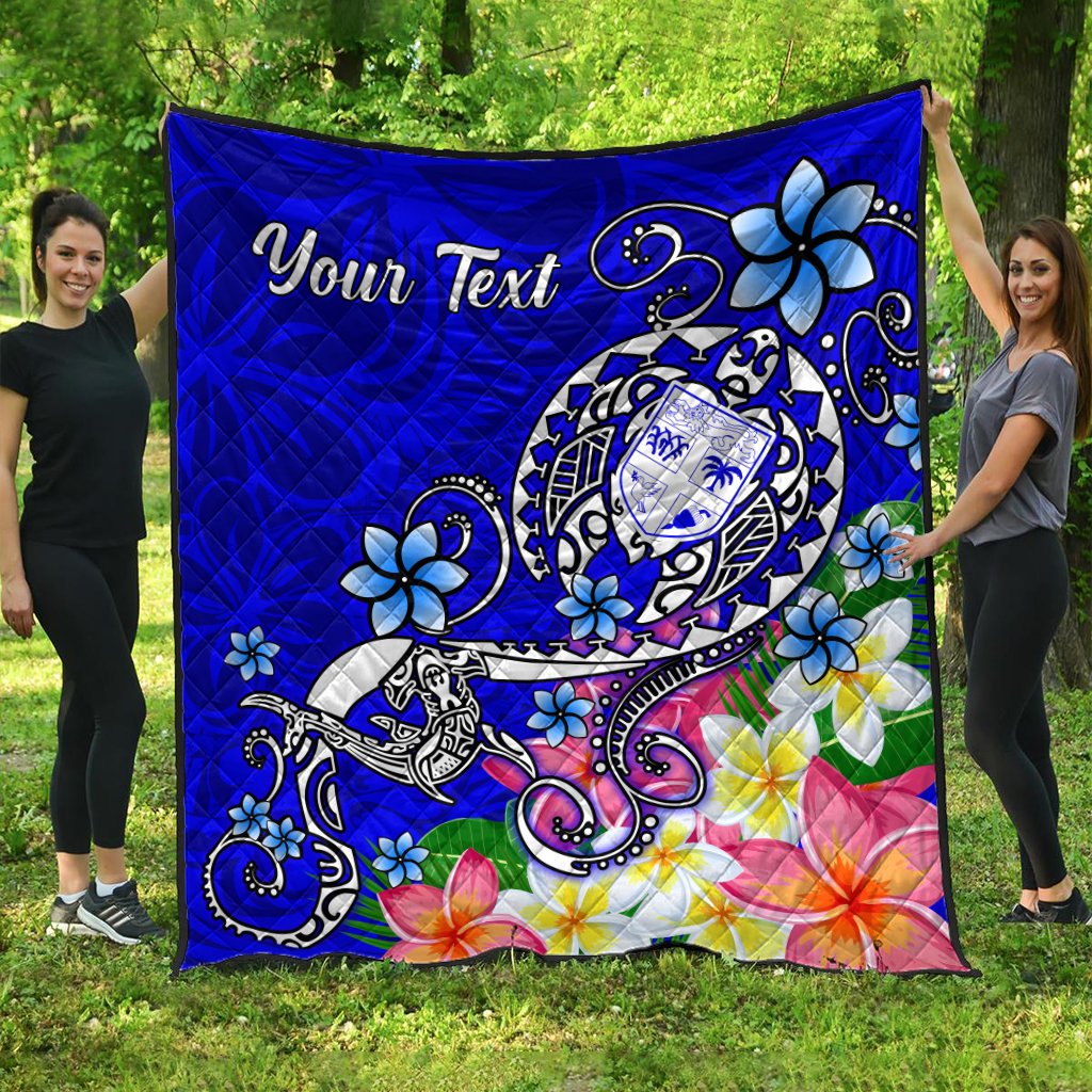 Fiji Custom Personalised Premium Quilt - Turtle Plumeria (Blue) Blue - Polynesian Pride