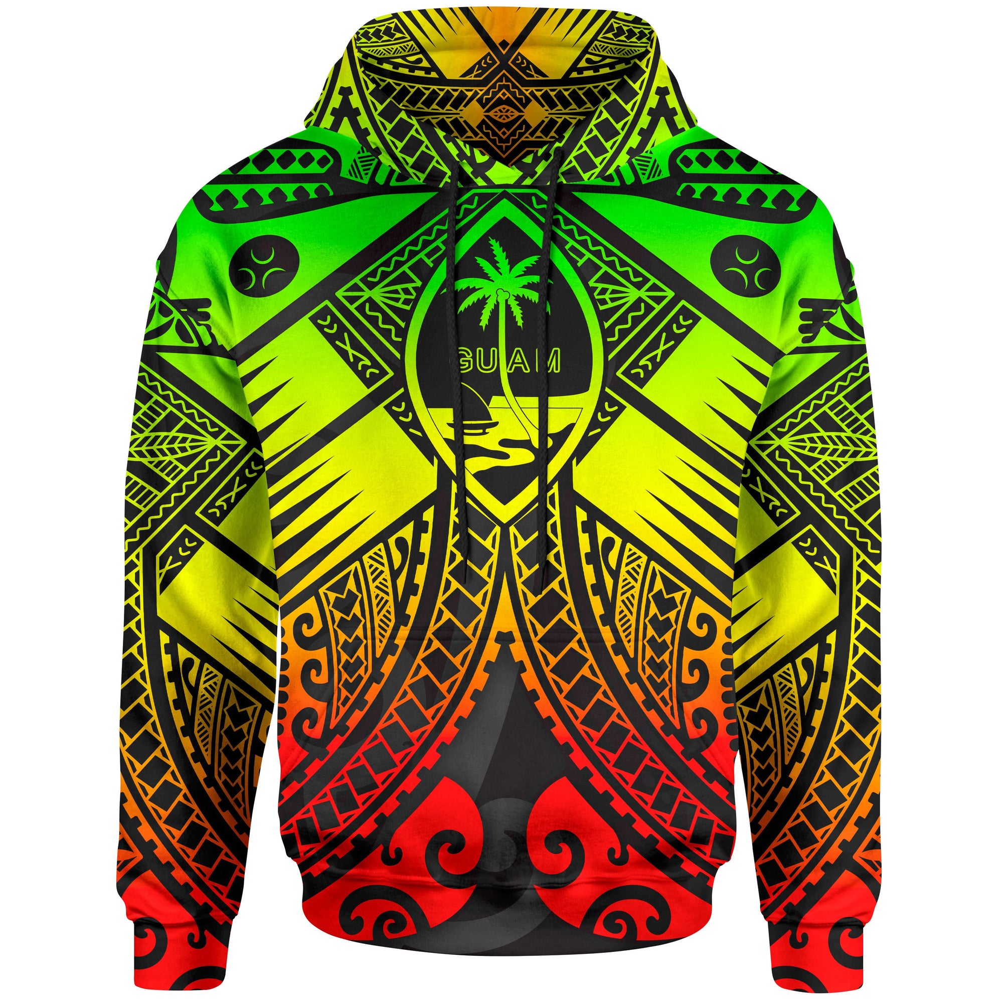 Guam Polynesian Hoodie Guam Reggae Seal with Polynesian Tattoo Unisex Reggae - Polynesian Pride