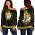 Tahiti Women's Off Shoulder Sweater - Polynesian Gold Patterns Collection Black - Polynesian Pride