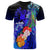 Tonga T Shirt Humpback Whale with Tropical Flowers (Blue) Unisex Blue - Polynesian Pride