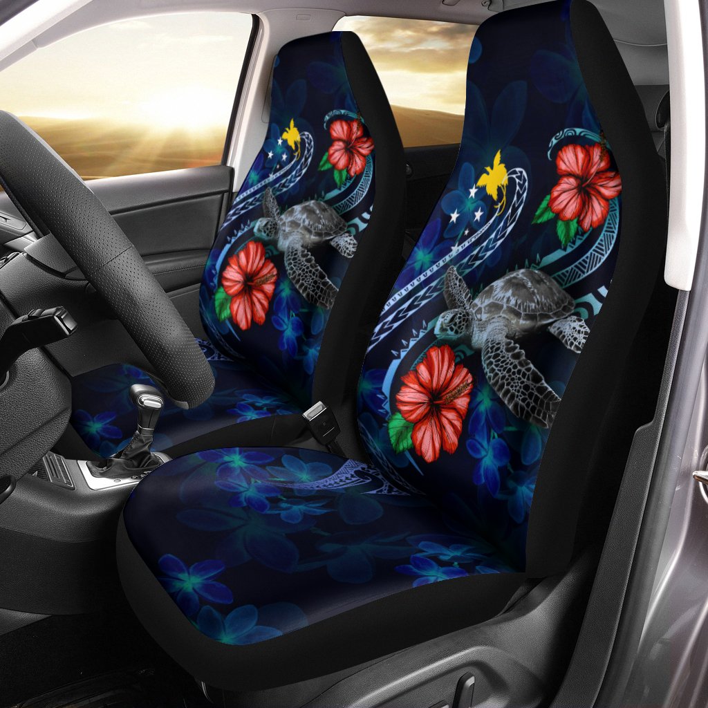 Papua New Guinea Polynesian Car Seat Covers - Blue Turtle Hibiscus Universal Fit Blue - Polynesian Pride