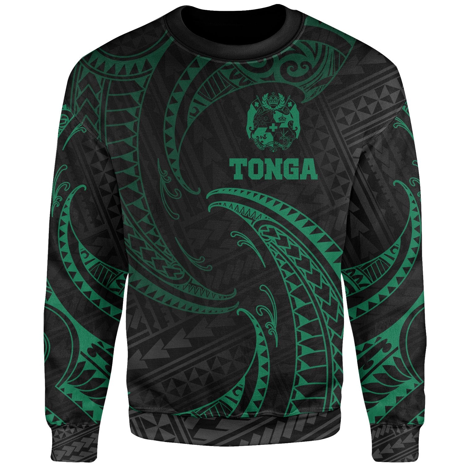 Tonga Polynesian Sweater - Green Tribal Wave Unisex Green - Polynesian Pride