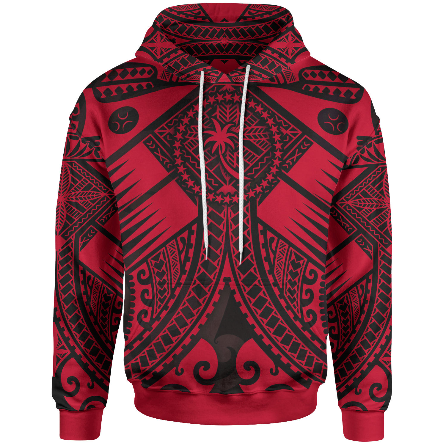 Chuuk Hoodie Red Seal with Polynesian Tattoo Unisex Red - Polynesian Pride