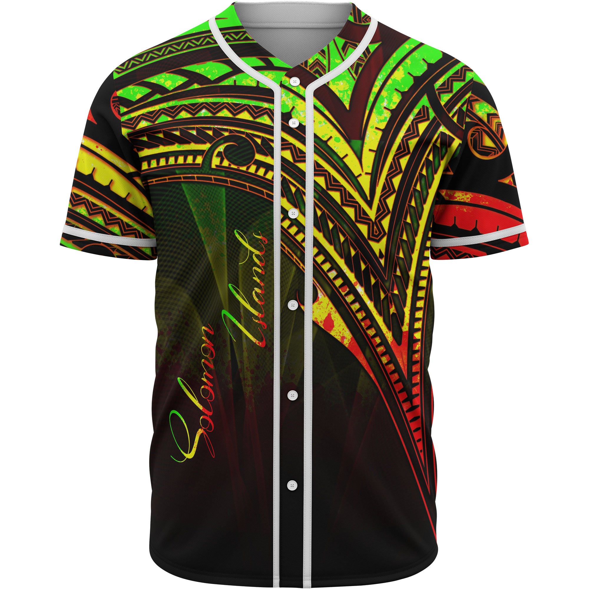 Solomon Islands Baseball Shirt - Reggae Color Cross Style Unisex Black - Polynesian Pride