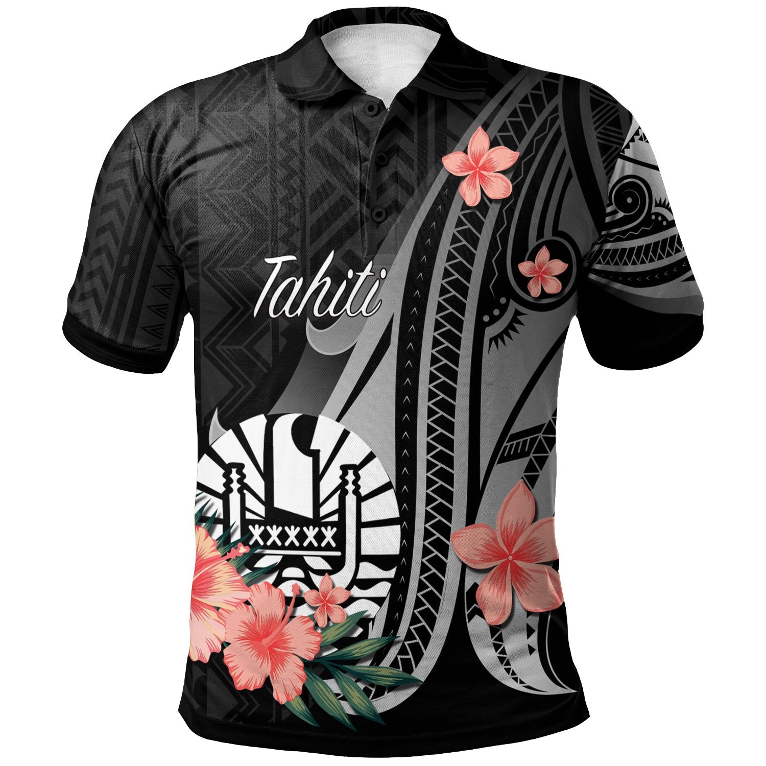 Tahiti Polo Shirt Polynesian Hibiscus Pattern Style Unisex Black - Polynesian Pride