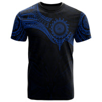 American Samoa Polynesian T Shirt Full Color Heart Shield Blue - Polynesian Pride