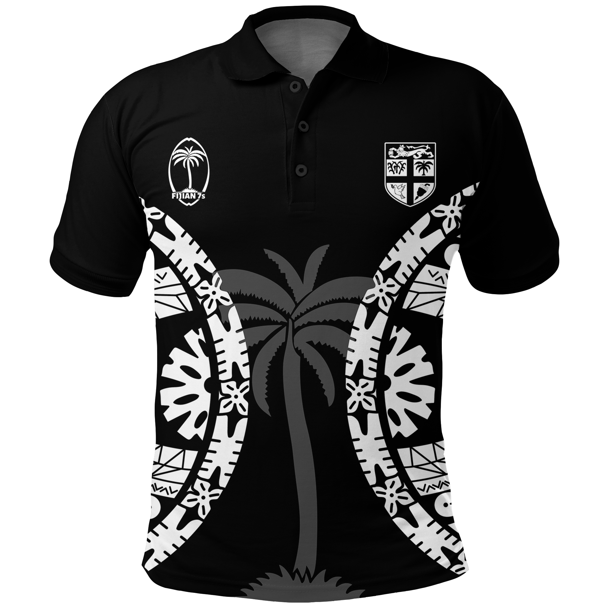 Custom Fiji Rugby Sevens Fijian Tapa Pattern Polo Shirt LT12 Unisex Black - Polynesian Pride