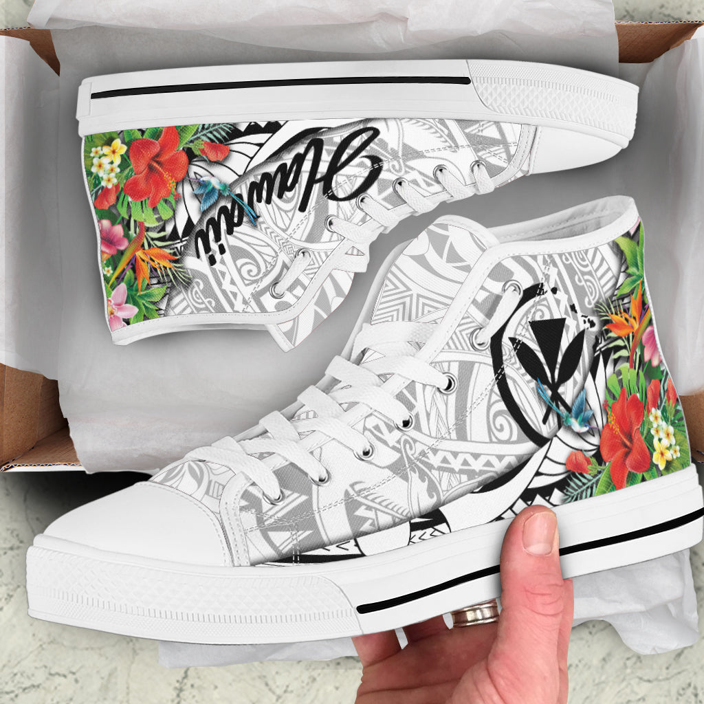 Hawaii Hibiscus Kanaka Polynesia High Top Shoes - LT2 White - Polynesian Pride