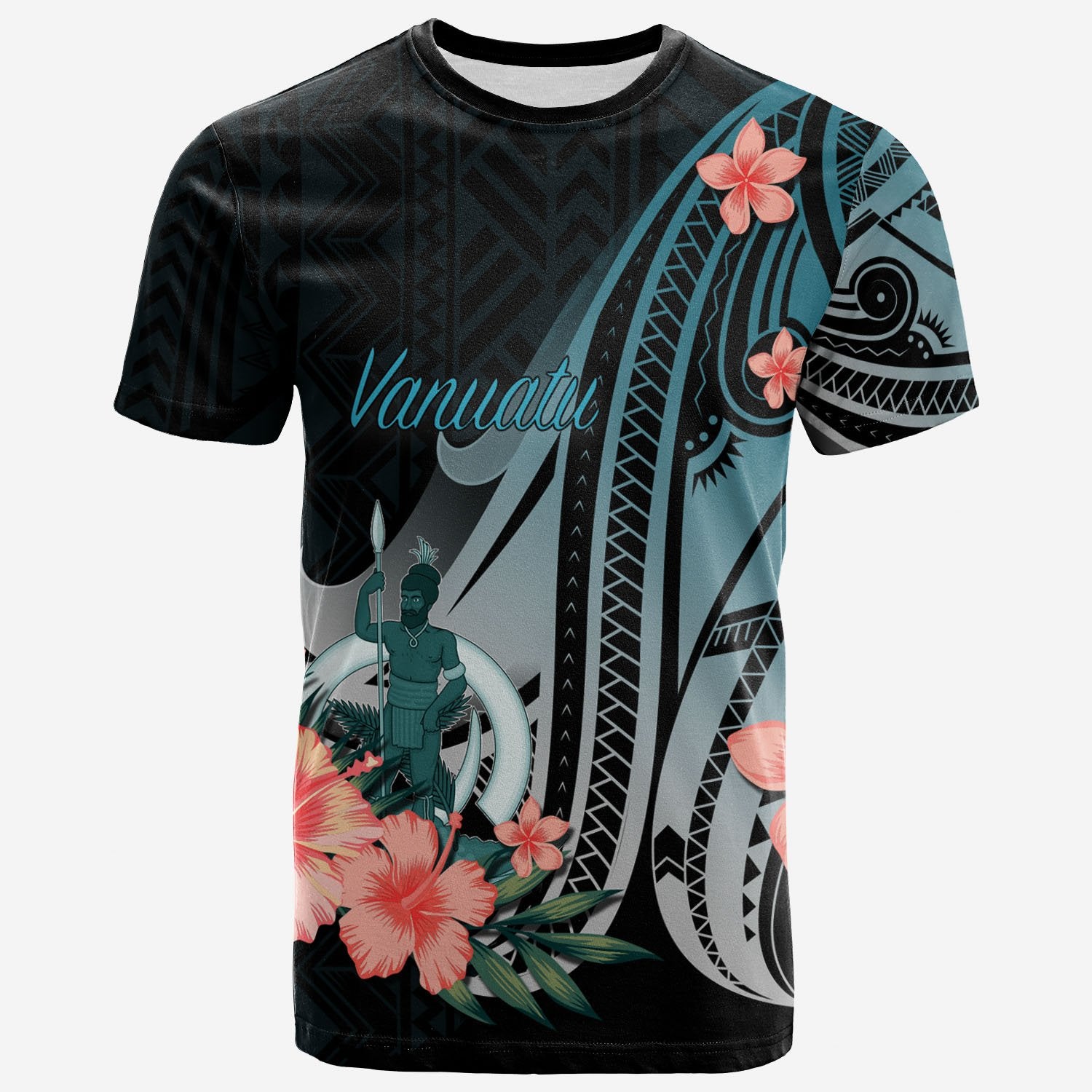 Vanuatu T Shirt Turquoise Polynesian Hibiscus Pattern Style Unisex Art - Polynesian Pride