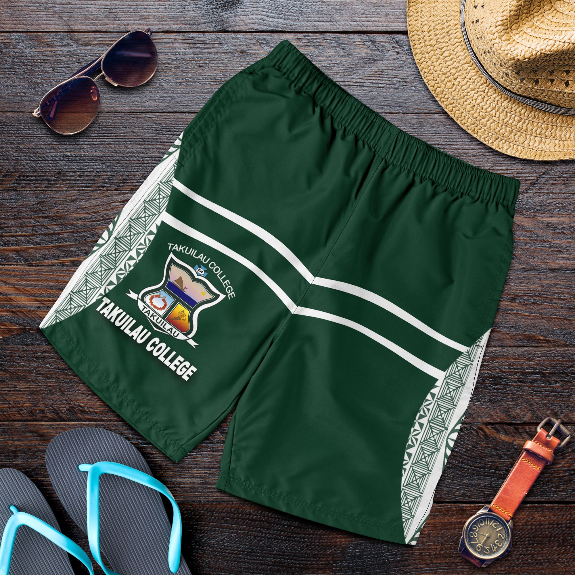 Takuilau College Tongan Patterns Men Short - LT12 Men Short Green - Polynesian Pride