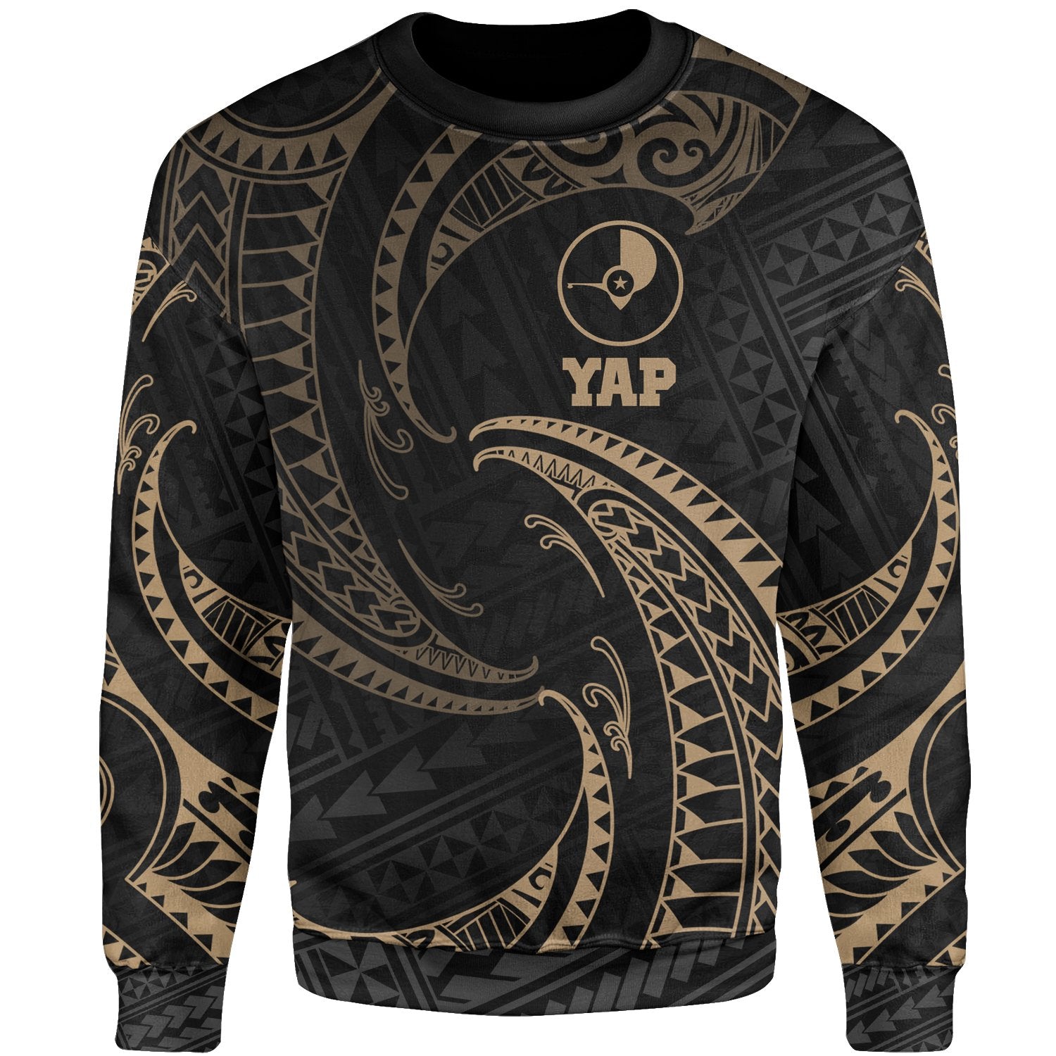 Yap Micronesia Sweater - Gold Tribal Wave Unisex Gold - Polynesian Pride