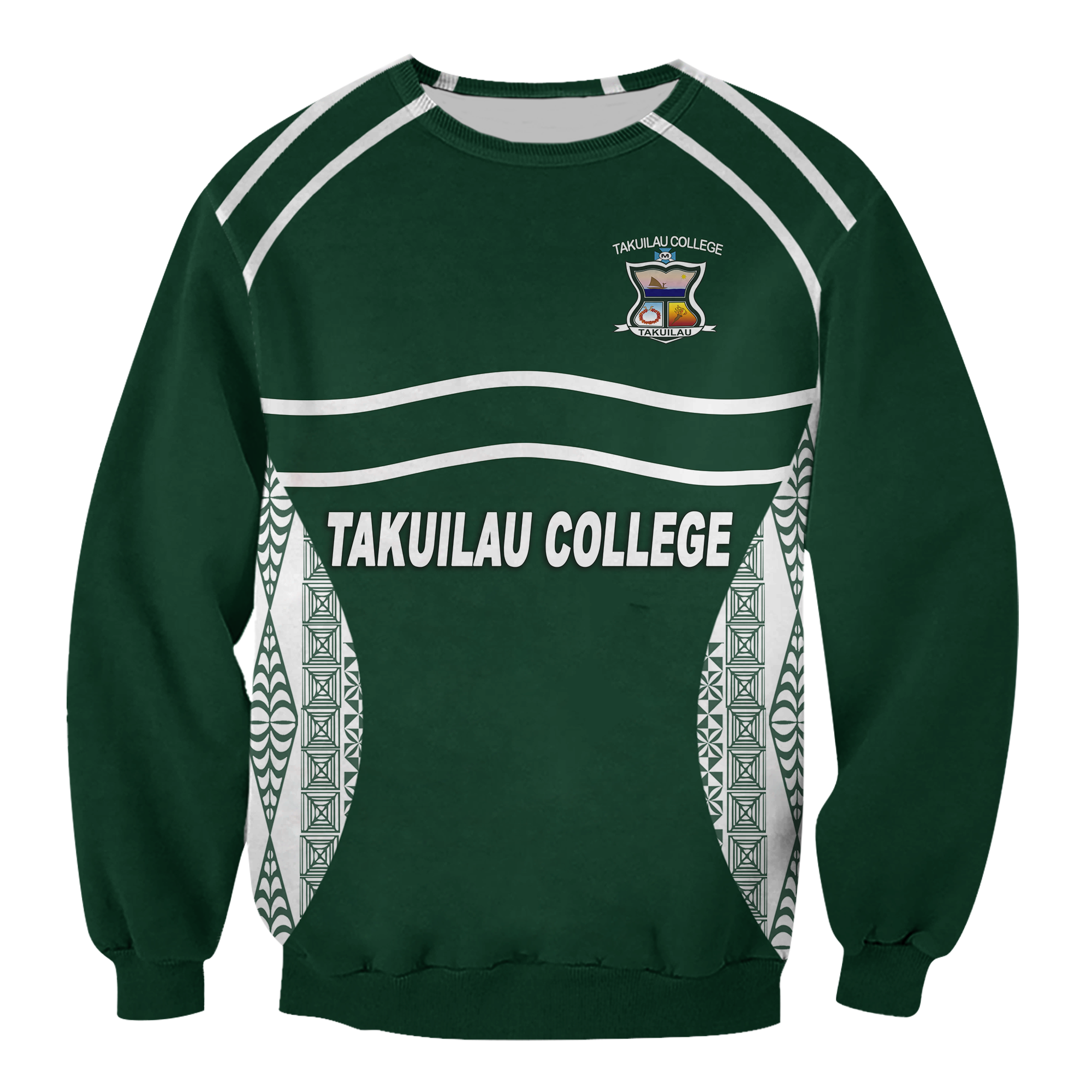 Takuilau College Tongan Patterns Sweatshirt - LT12 Unisex Green - Polynesian Pride